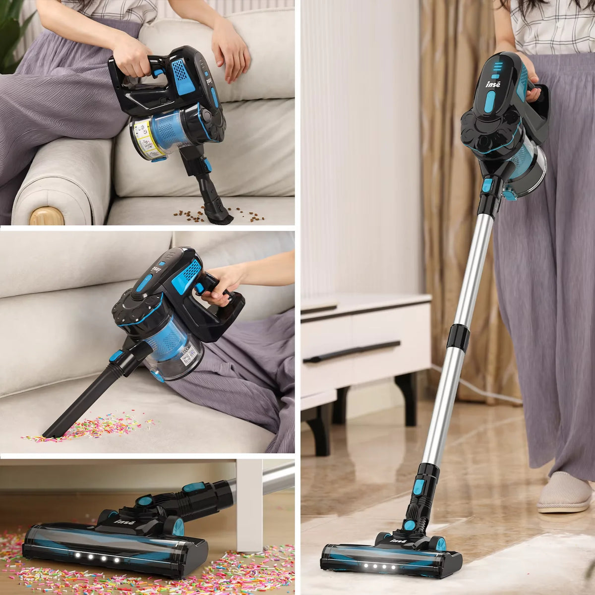 INSE Cordless Handheld Vacuum Cleaner 20KPa Powerful HEPA Led Headlights