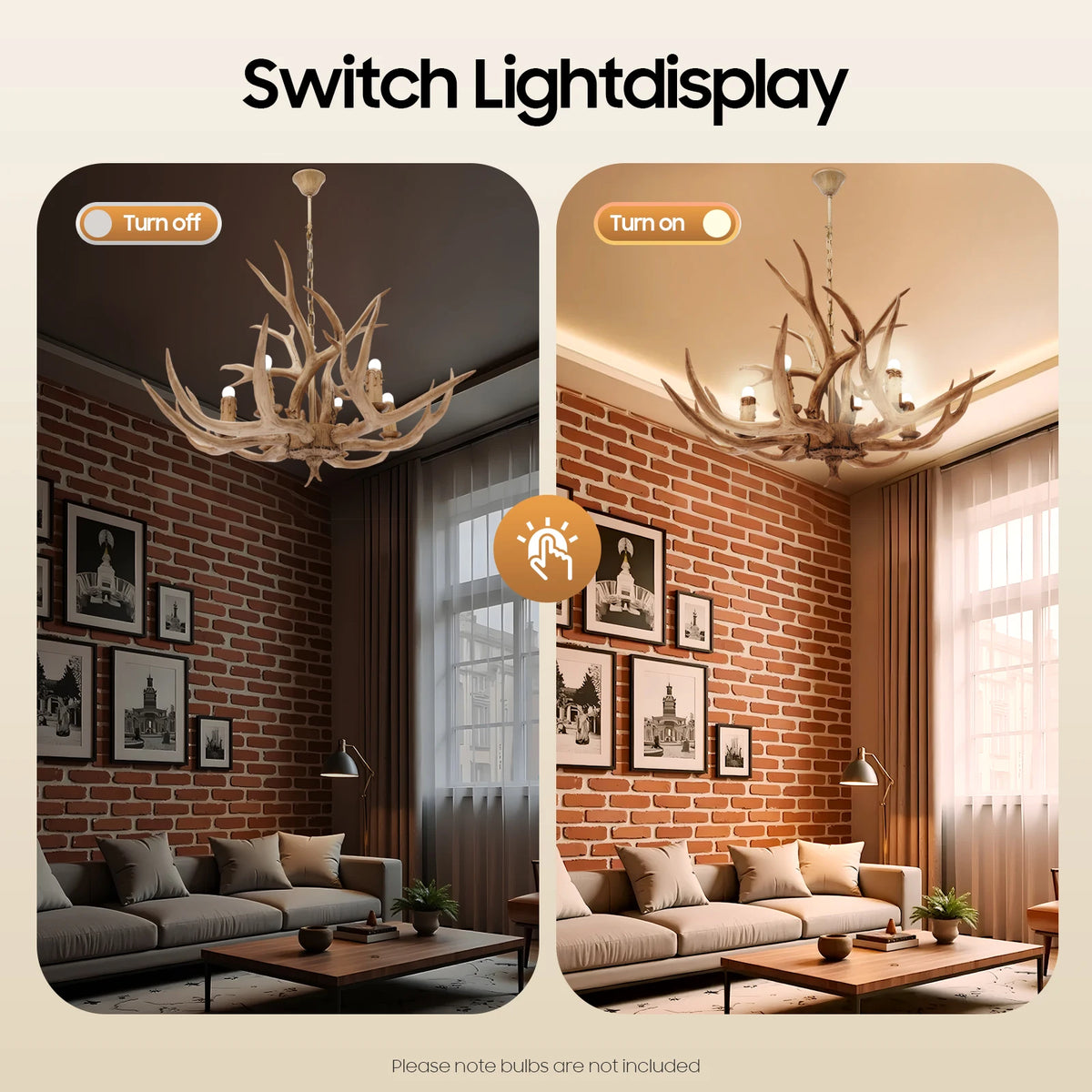Retro Resin Deer Antler Pendant Ceiling Light For Dining Kitchen
