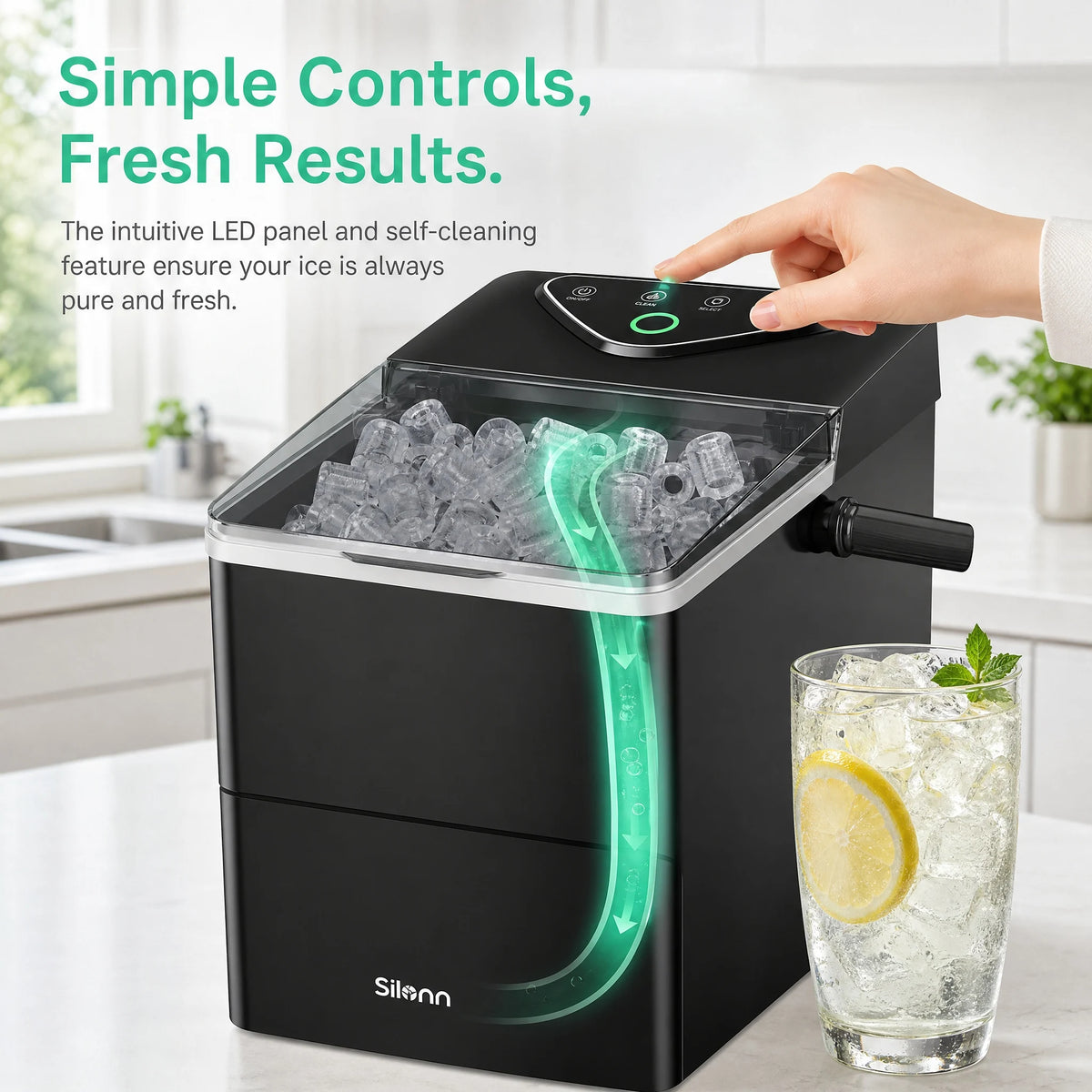 PHILERGO Countertop Ice Maker With Expanding Ice Basket 9 Cubes
