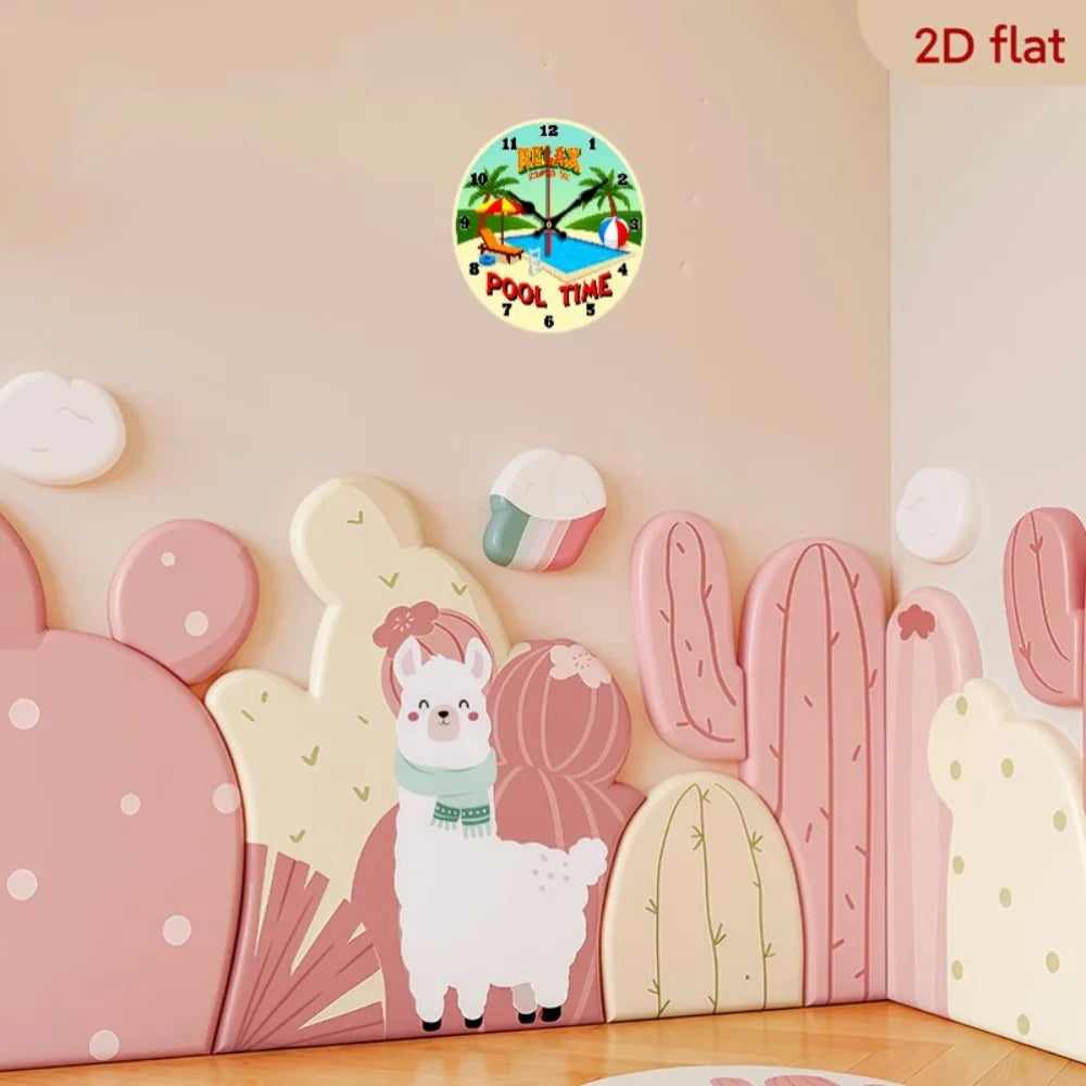 Wooden Wall Clock Tropical Beach Theme Silent Non Ticking Pool Party Decor
