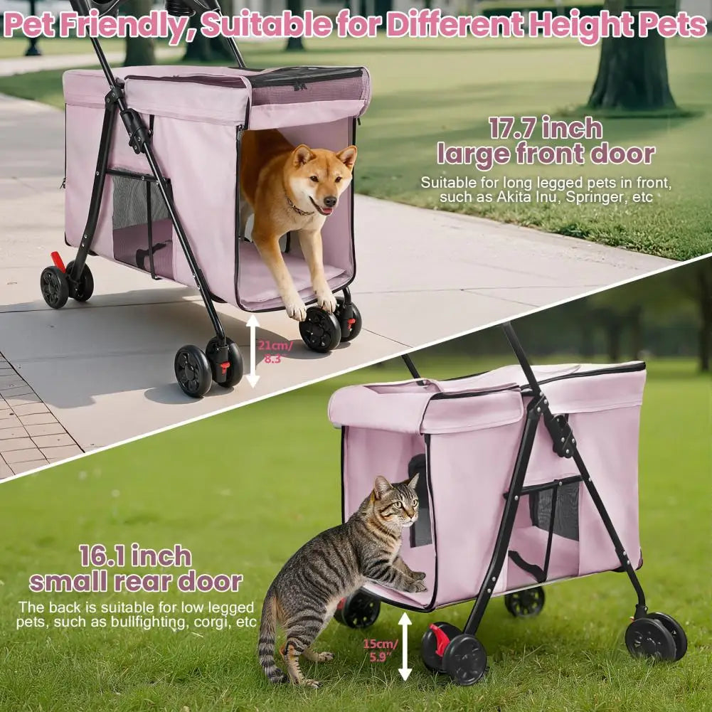 Dog Stroller 360-degree Wheels Foldable Pet Cart 5 Ventilation Windows Removable Tray Outdoor Travel for Small Medium Dogs Cats