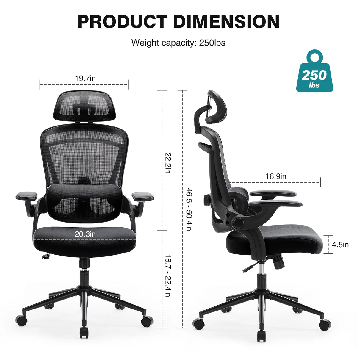 JHK High Back Mesh Office Chair With Adjustable Lumbar Support