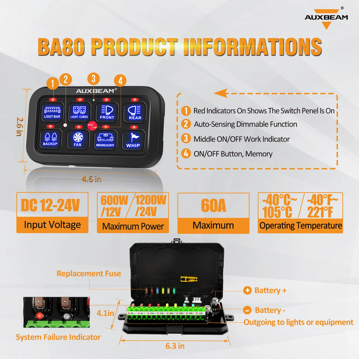 Auxbeam SixToEight Gang LED Switch Panel For Truck Caravan Boat