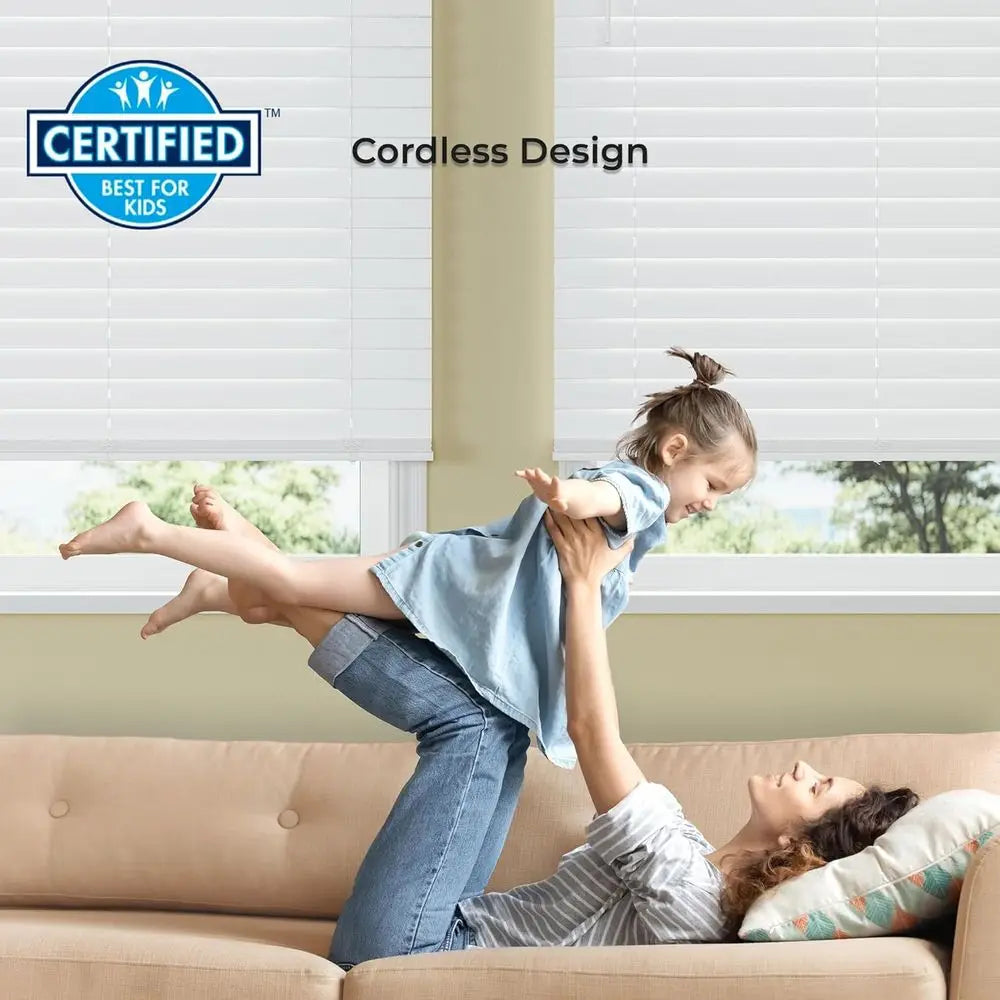 2.5 Wider Slat White Wood Blinds, 69.5 Wide x 72 Long, Customizable Sizes, Cordless Option