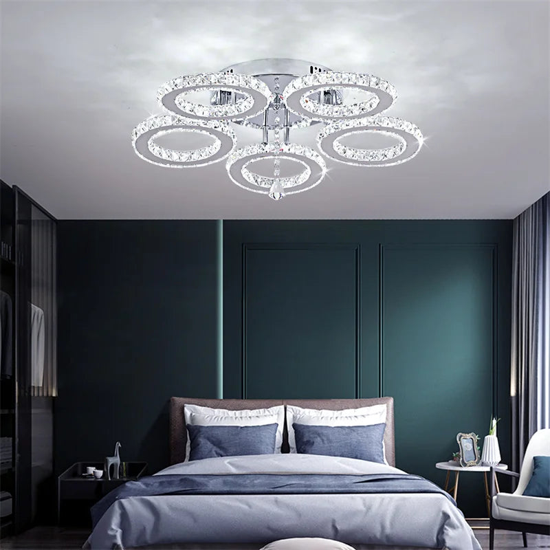 GreeLustr Modern Led Crystal Ring Pendant Light For Living Room