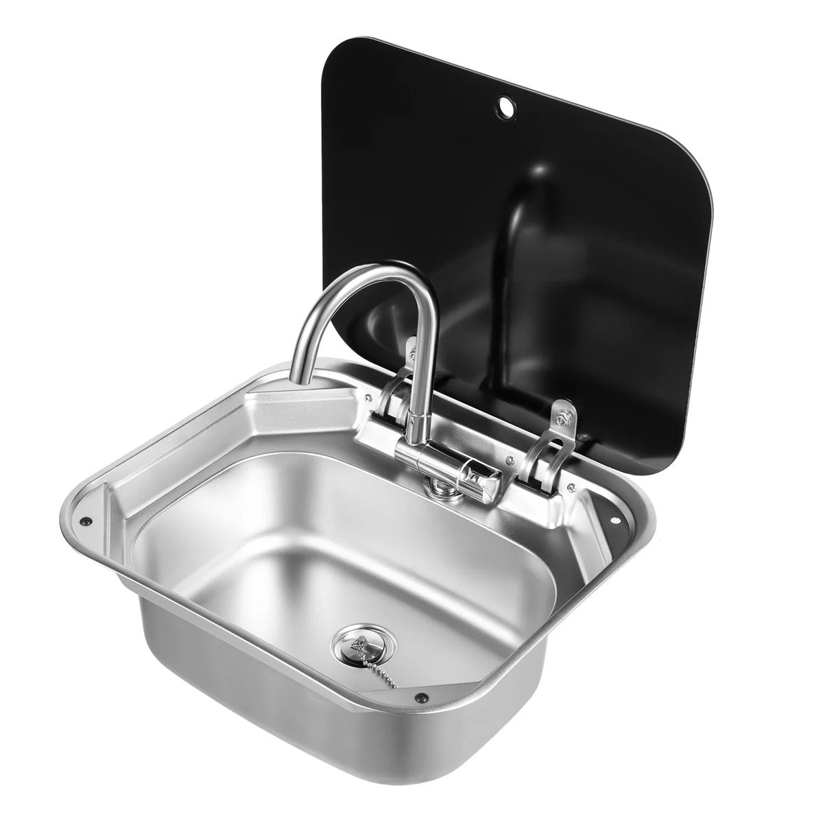 RV Sink With Foldable Tempered Glass Cover And Faucet Stainless Steel Camper Van