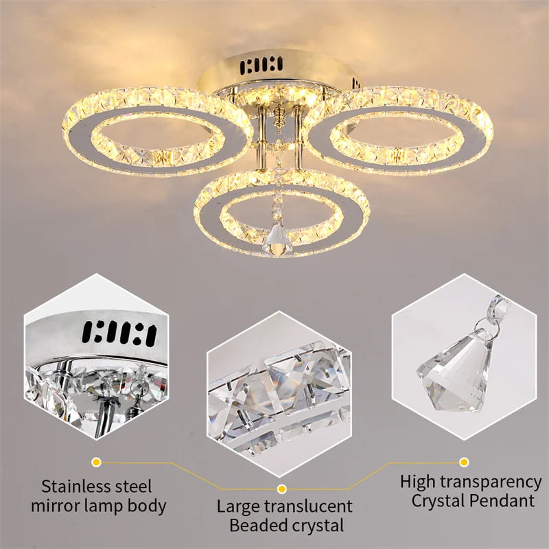 GreeLustr Modern Led Crystal Ring Pendant Light For Living Room