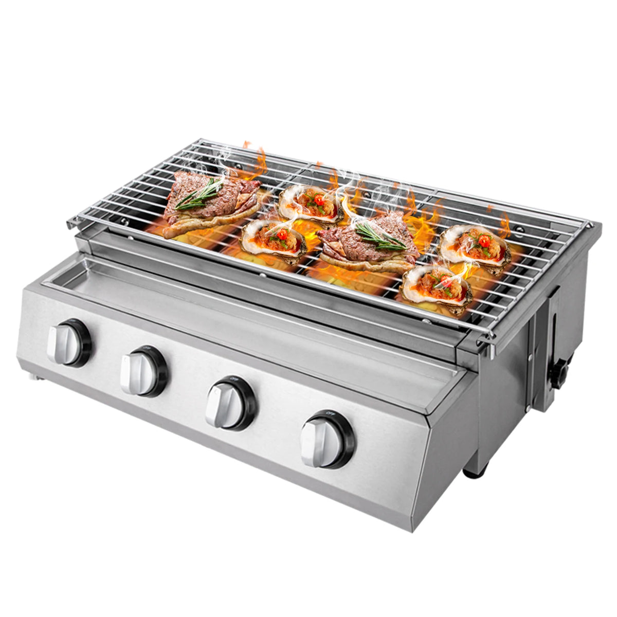 Professional Four Burner Stainless Steel Tabletop Propane Gas Grill Smokeless