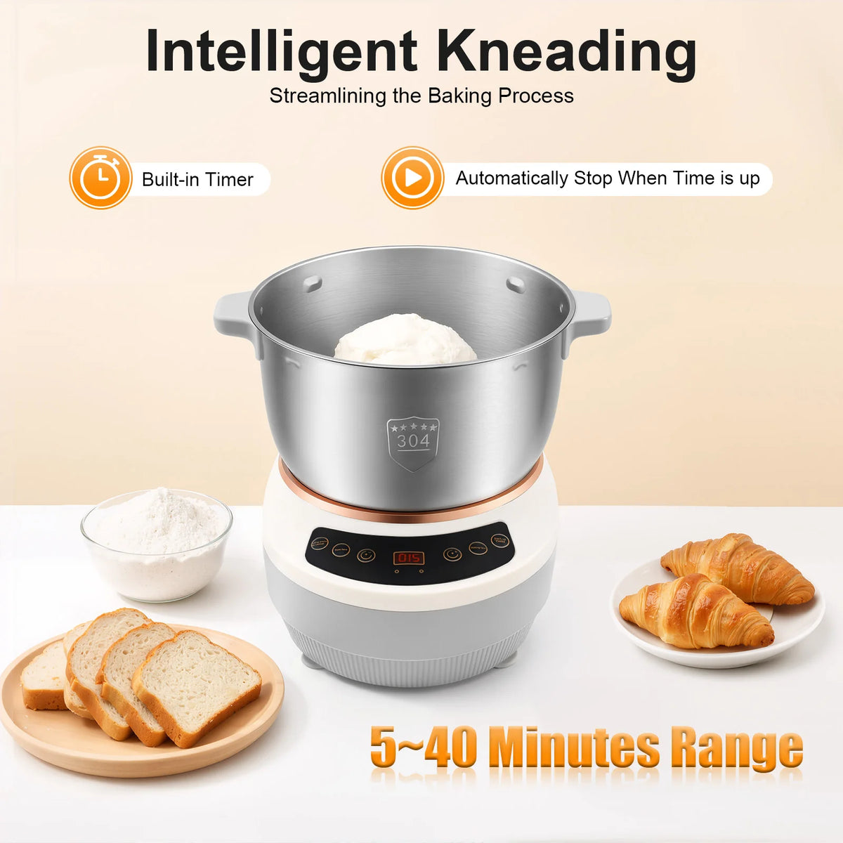 200W Electric Dough Maker With Ferment Function 304 Stainless Steel