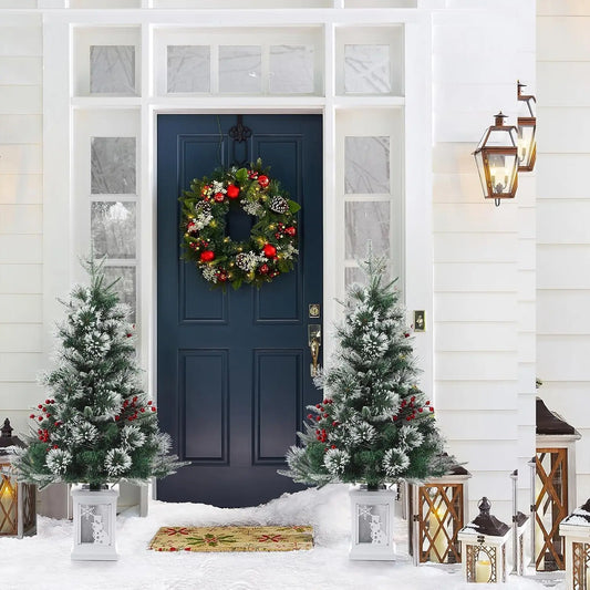 Pre-Lit Artificial Christmas Trees With Potted Bases, 8 Lighting Modes