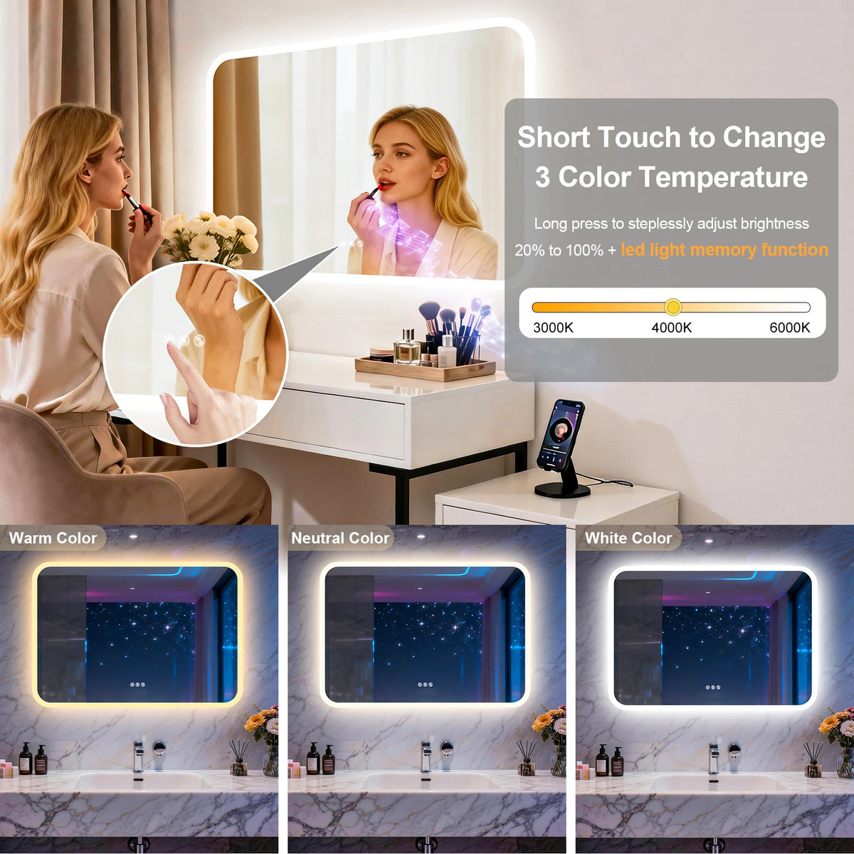 Smart Led Bathroom Mirror With Bluetooth Speakers Anti Fog