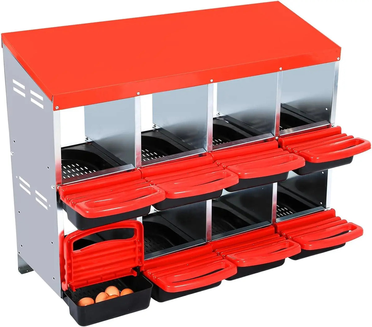 HiMISS Metal Hen Nesting Box With Roll Out Egg Collection Multi Compartment Chicken Coop