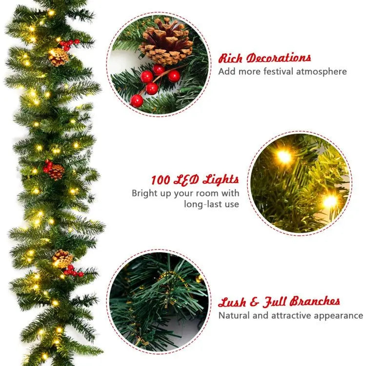 Decorative Prelit Artificial Christmas Garland With Led Lights