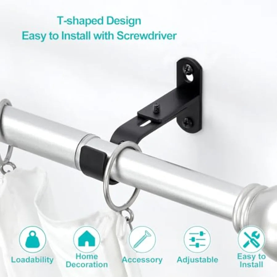 Adjustable Curtain Rod Brackets, Metal Window Drapery Rod Hanger Holders Hooks for 1 inch Rods,3