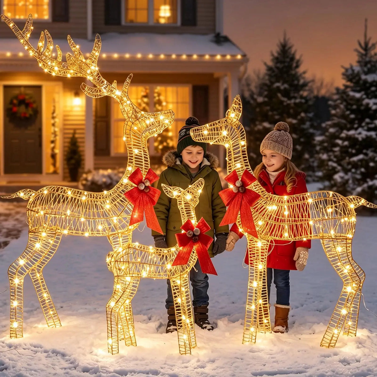 HiMISS Lighted Christmas Deer Family Outdoor LED Yard Decor
