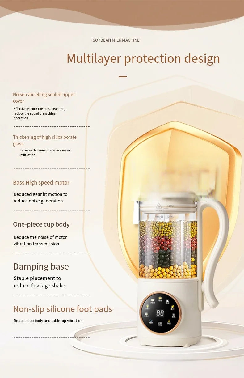 1400ml Glass Soy Milk Maker 16 Blades 9 Functions Automatic Blender Nut Milk Maker Soup Porridge Juicer with Timer