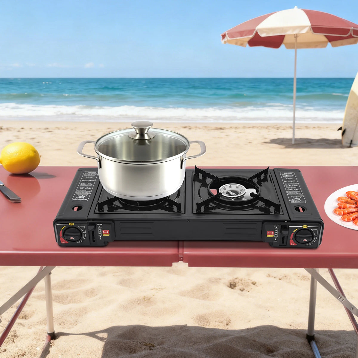 2 Burner Portable Camping Stove With Piezo Ignition For Butane Or LPG