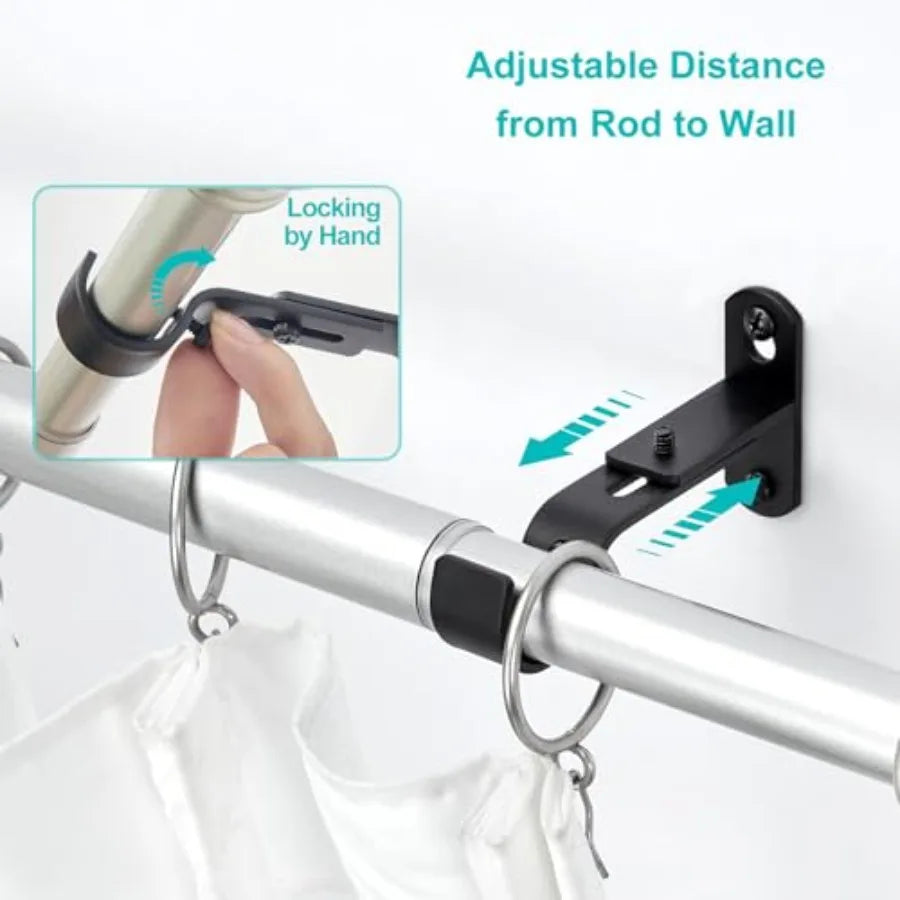Adjustable Curtain Rod Brackets, Metal Window Drapery Rod Hanger Holders Hooks for 1 inch Rods,3