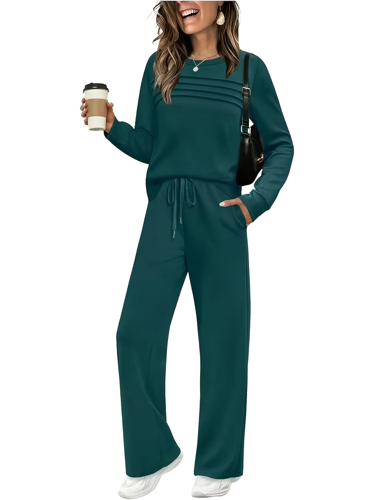 Women's Casual Two-Piece Polyester Cotton Long Sleeve Set
