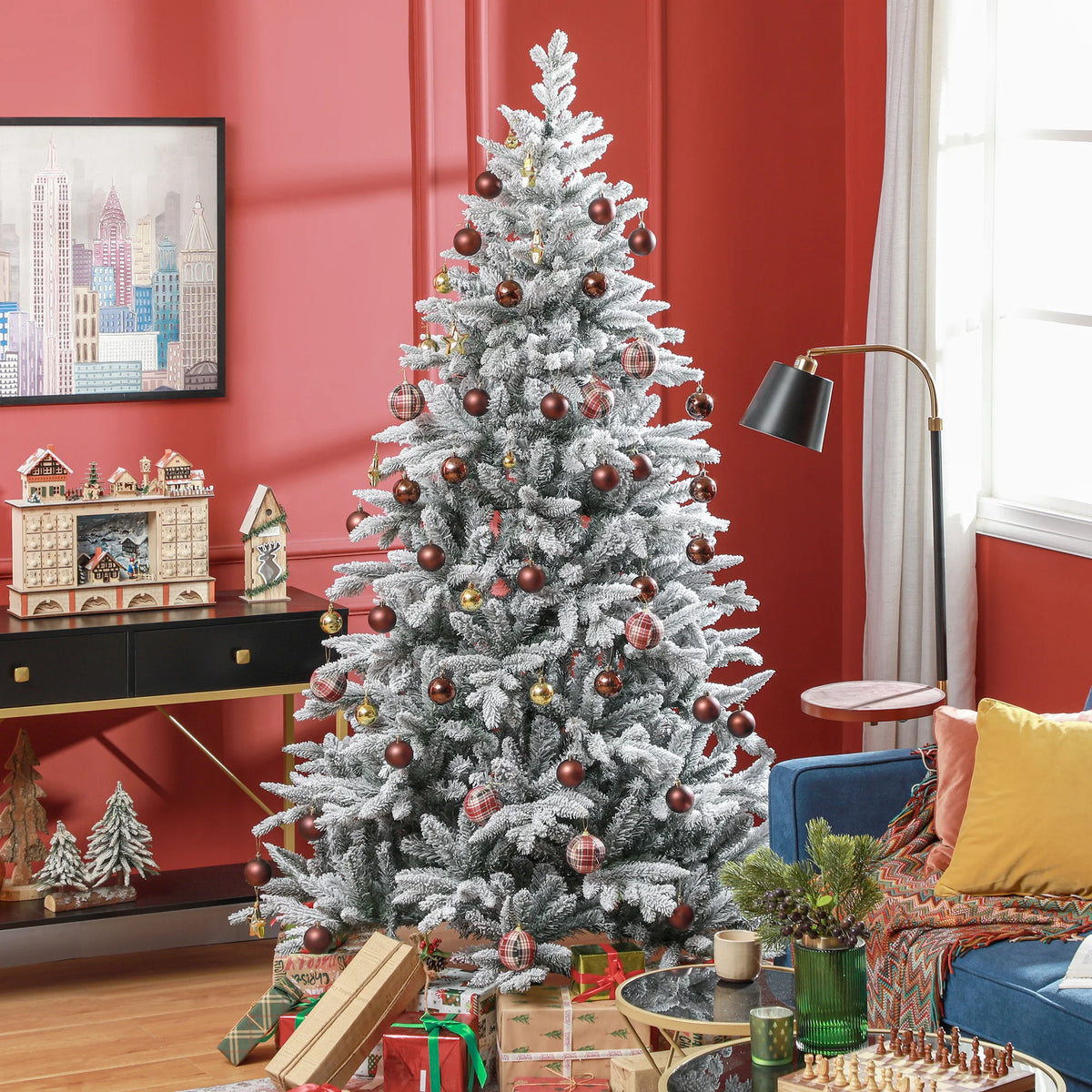 Snow Flocked Artificial Christmas Tree With 1401 Tips And Hinged Sections
