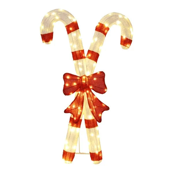 Pre Lit Candy Cane And Bowknot Christmas Holiday Decorations