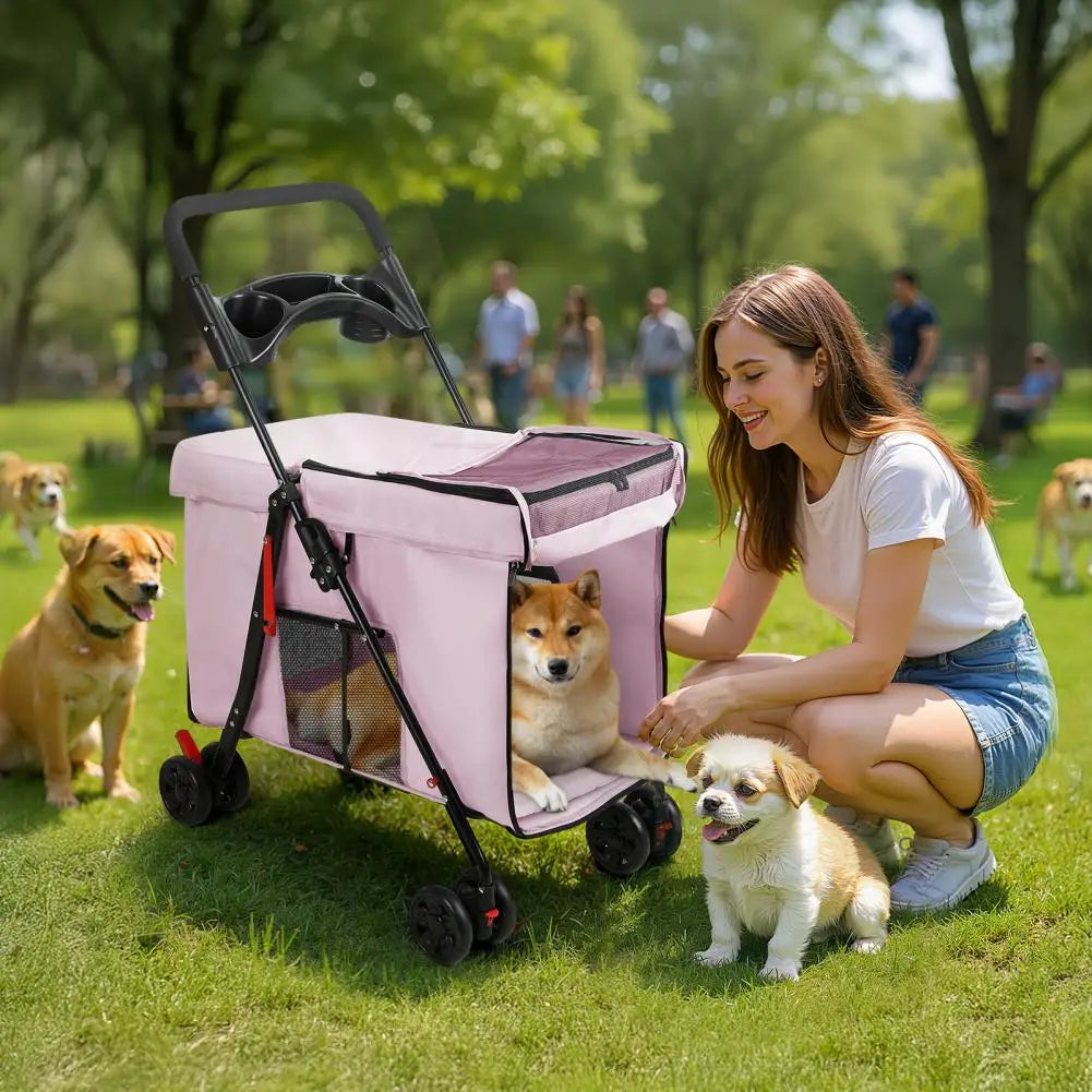 Dog Stroller 360-degree Wheels Foldable Pet Cart 5 Ventilation Windows Removable Tray Outdoor Travel for Small Medium Dogs Cats