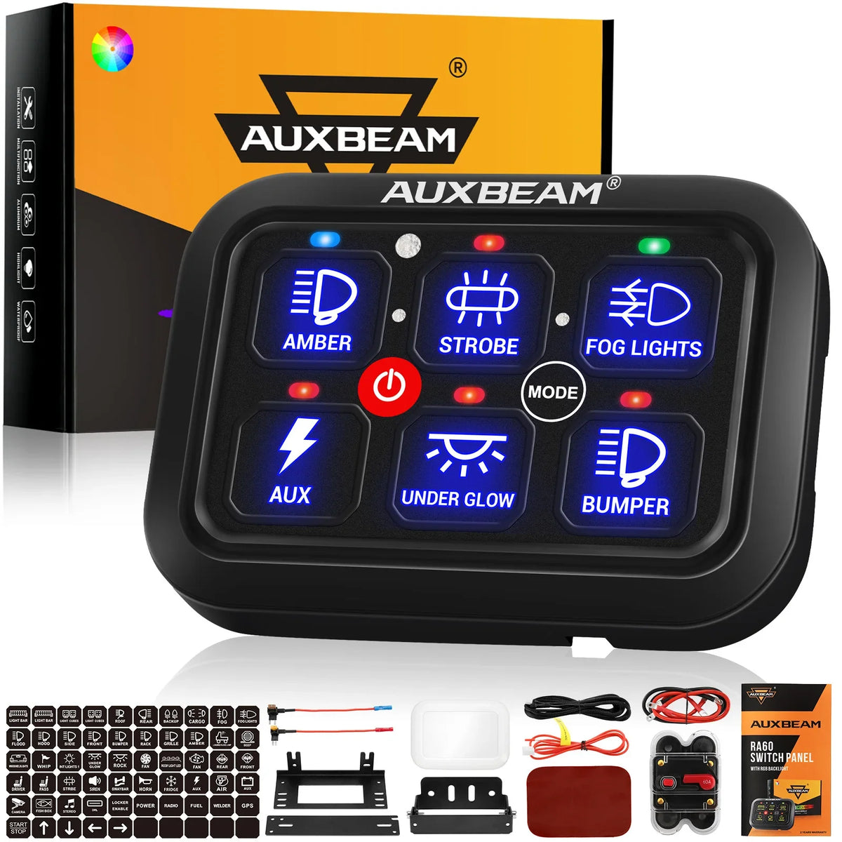 Auxbeam SixToEight Gang LED Switch Panel For Truck Caravan Boat