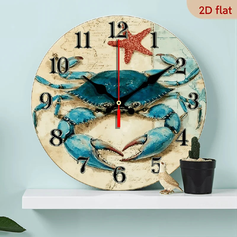 XMSJ Rustic Wooden Crab Wall Clock Silent Battery Operated