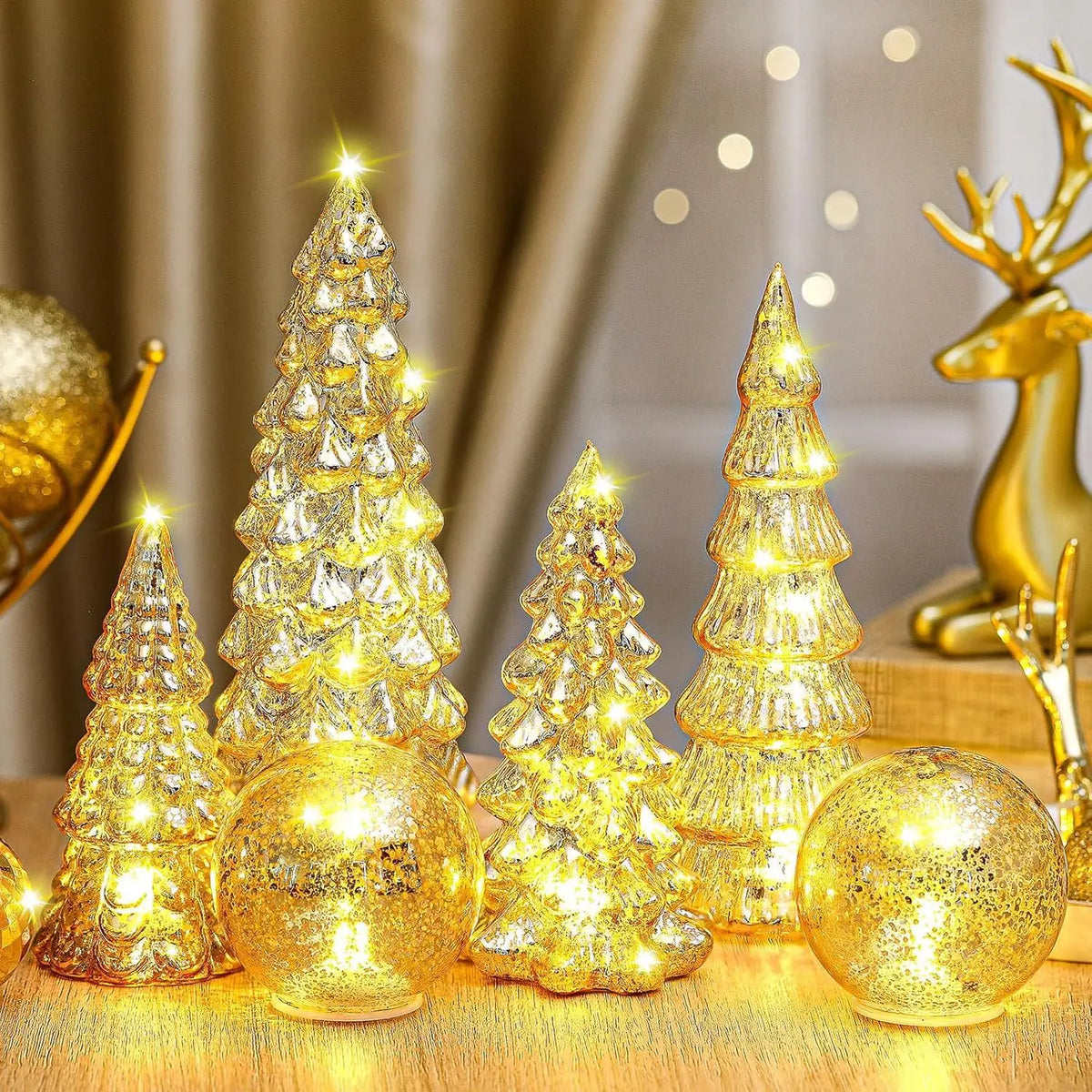 Mercury Glass Christmas Trees Light Up Tabletop Holiday Home Decor