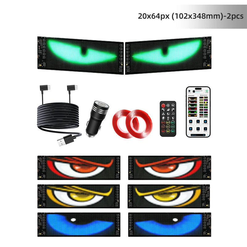 Universal Vehicle LED Devil Eyes Light With Programmable Pixel Panel
