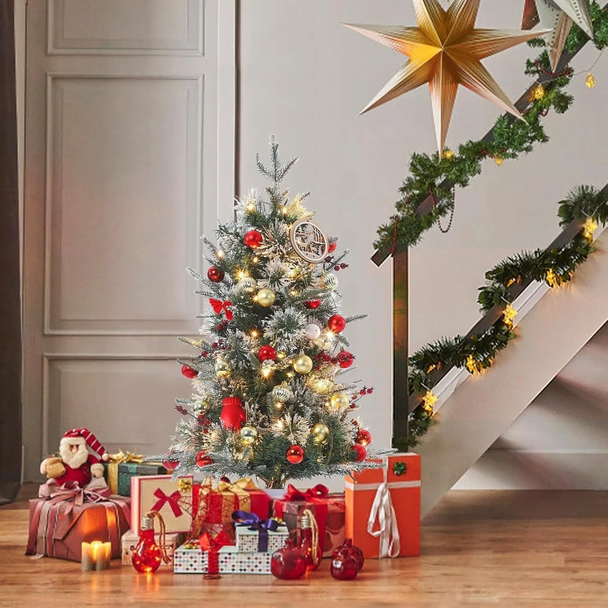 Anixol Pre Lit Artificial Christmas Tree With Warm LED Lights