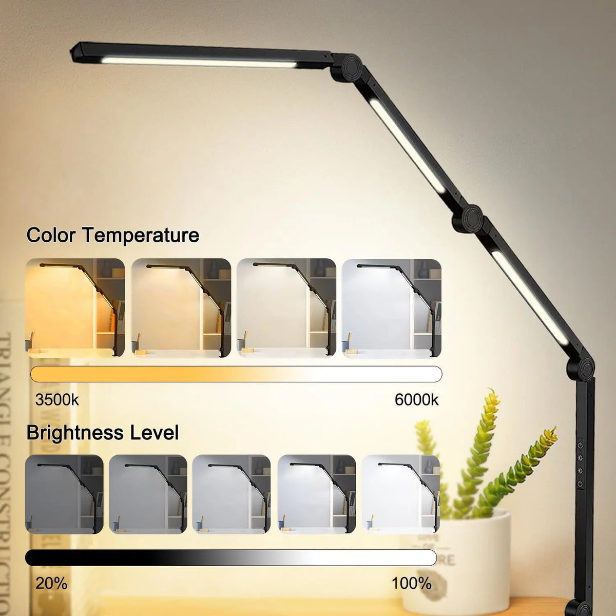 LED Desk Lamp Clamp Flexible Swing Arm 3 Light Sources 4 Color Modes 5 Brightness