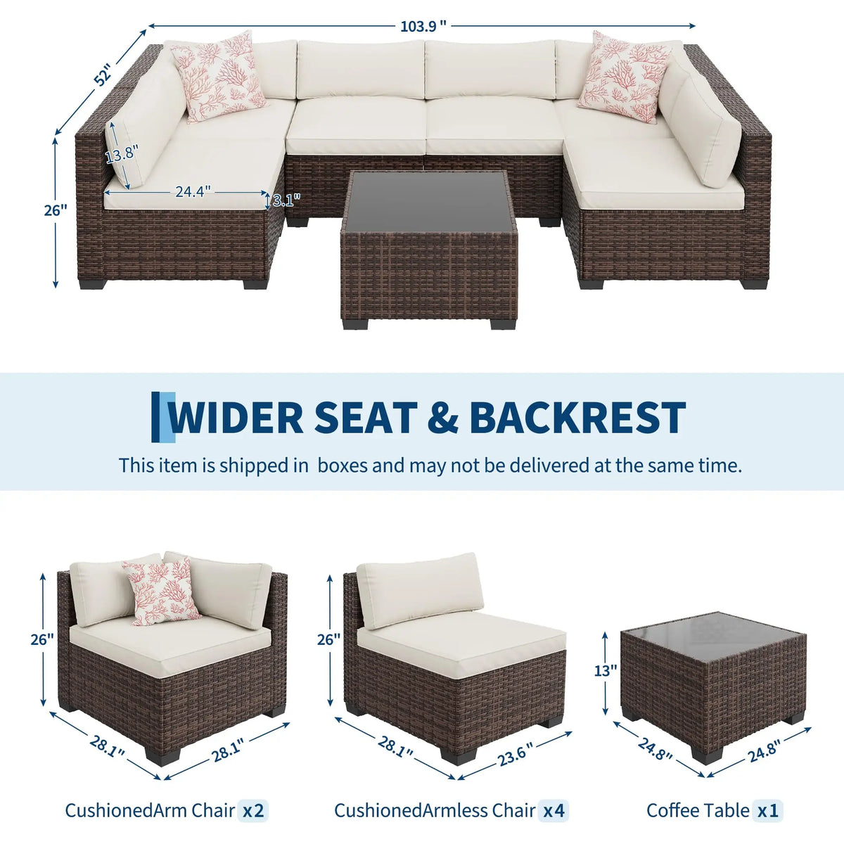 HobbyLane Outdoor Patio Sectional Sofa Set With Ottoman Storage Table
