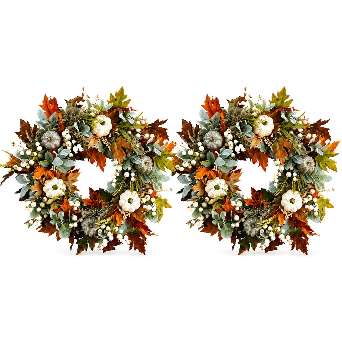 Artificial Peony And Pumpkin Wreath For Front Door Decor