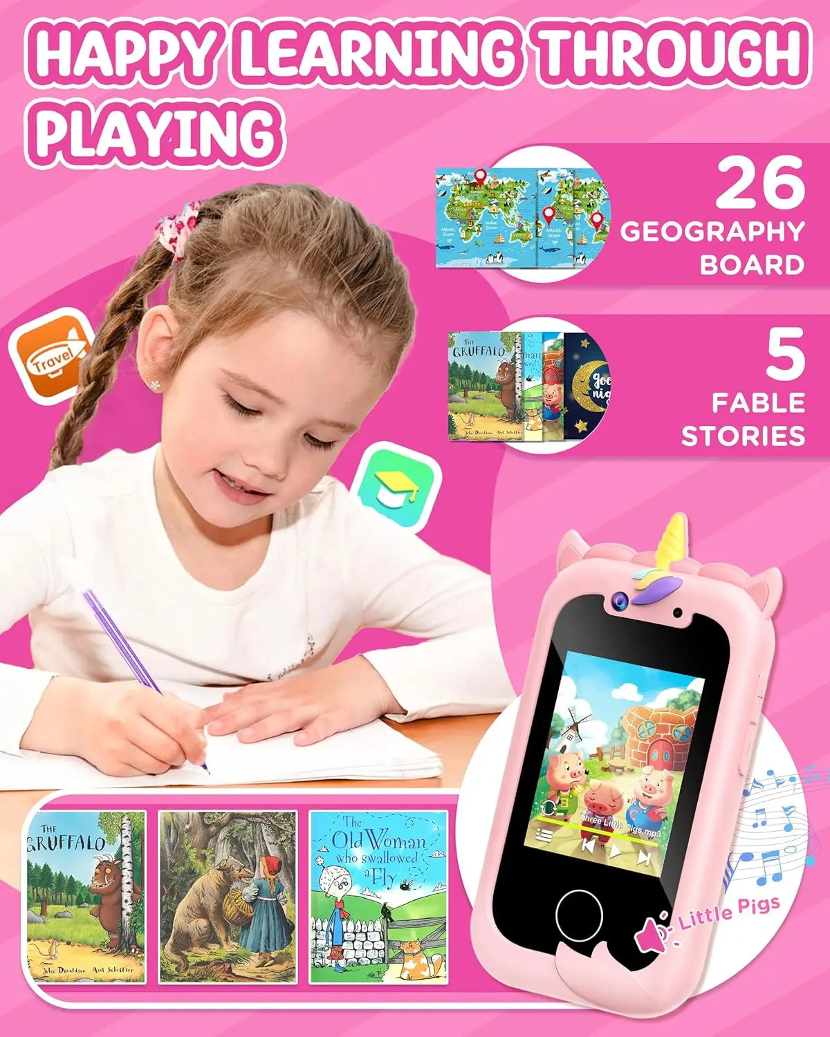 Educational Kids Smart Phone Toy With Touch Screen Learning
