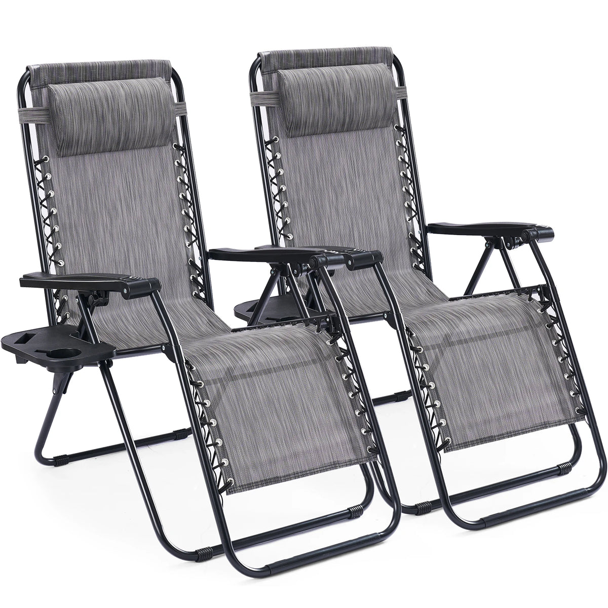 JHK Portable Zero Gravity Recliner Chairs Set Of 2 With Cup Holders Outdoor