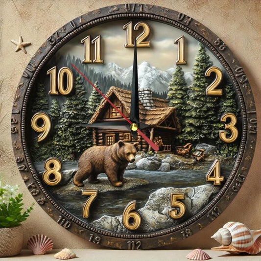 XMSJ Rustic Farmhouse Wall Clock With Bear Cabin Design Quartz