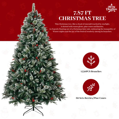 Pre Decorated Snow Frost Artificial Christmas Tree With Berry Branches