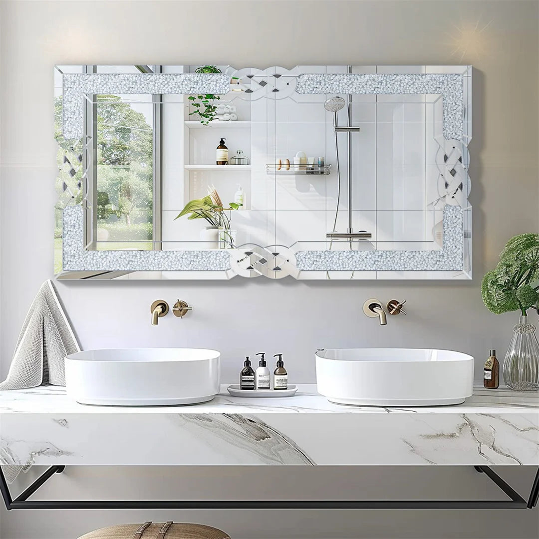 LUVODI Diamond Wall Mirror With Crushed Diamond Detailing Decorative