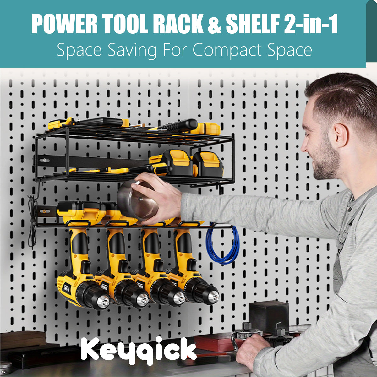 Double Layer Wall Mounted Power Tool Storage Rack