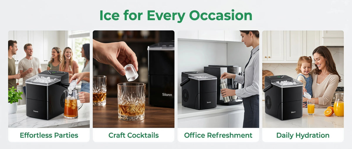 PHILERGO Countertop Ice Maker With Expanding Ice Basket 9 Cubes