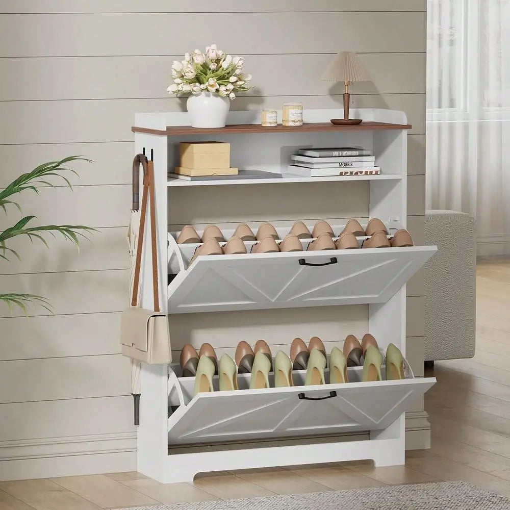 Shoe Cabinet Organizer With 2 Flip Drawers, 31.5 W Freestanding Shoe Cabinet With Flip Drawers ,SpaceSaving Storage For Foyer H