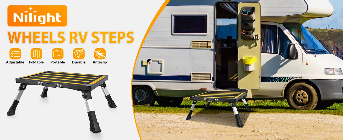 Nilight Portable RV Step Stool Aluminum Heavy Duty Anti Slip