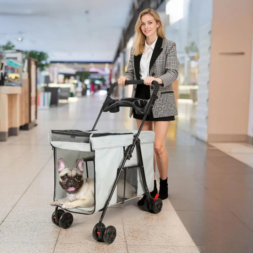 Dog Stroller 360-degree Wheels Foldable Pet Cart 5 Ventilation Windows Removable Tray Outdoor Travel for Small Medium Dogs Cats