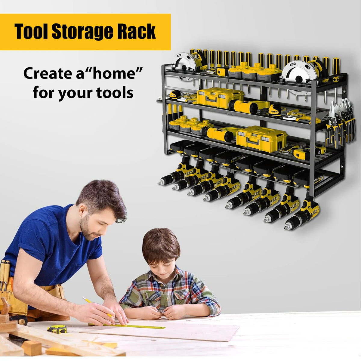 Power Tool Storage Rack 4-Tier Heavy Duty Wall Mount Organizer