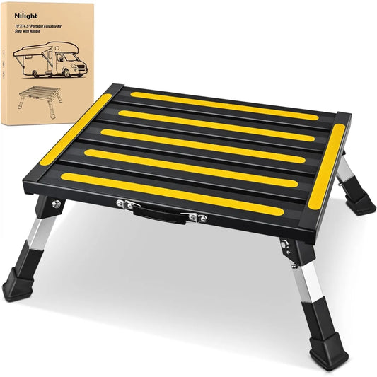 Nilight Portable RV Step Stool Aluminum Heavy Duty Anti Slip