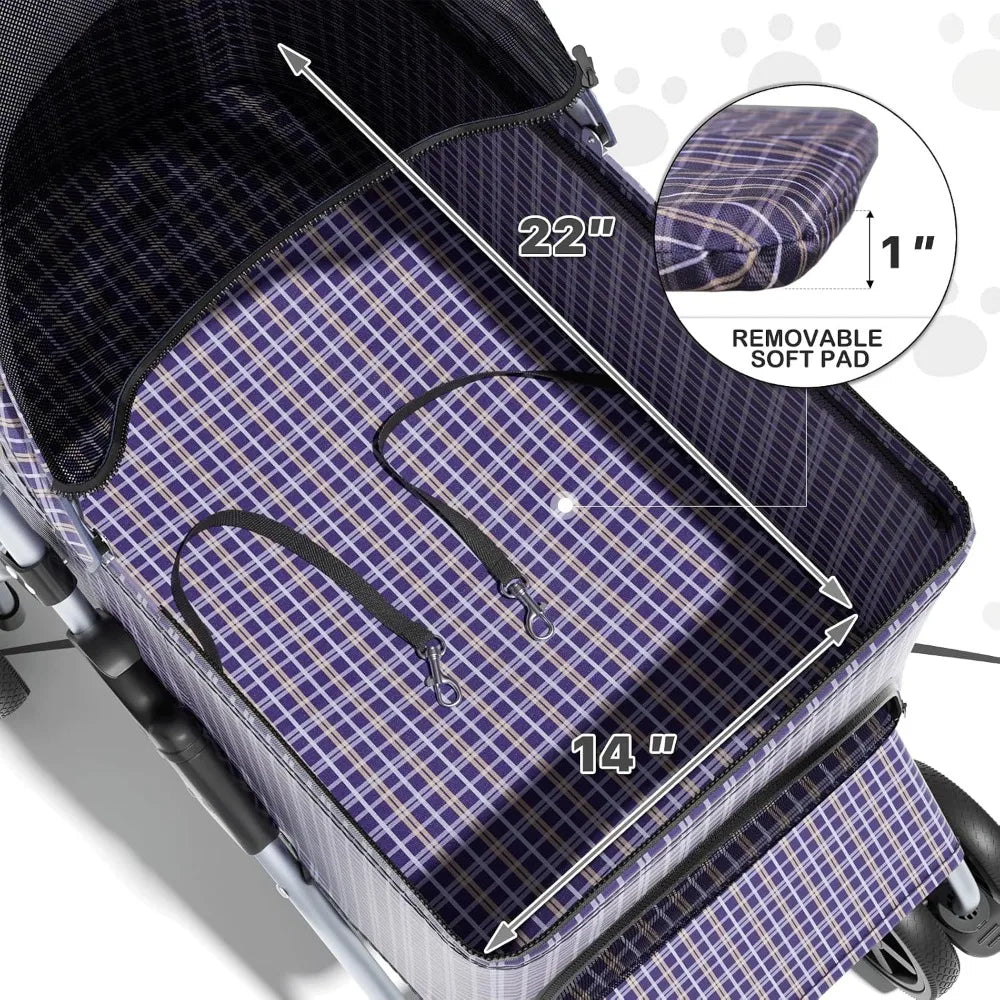 3 In 1 Foldable Pet Stroller With Removable Carrier And Car Seat