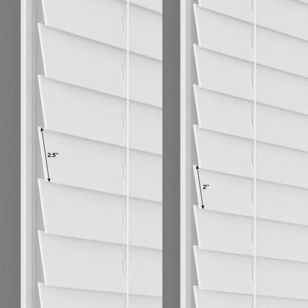2.5 Wider Slat White Wood Blinds, 69.5 Wide x 72 Long, Customizable Sizes, Cordless Option