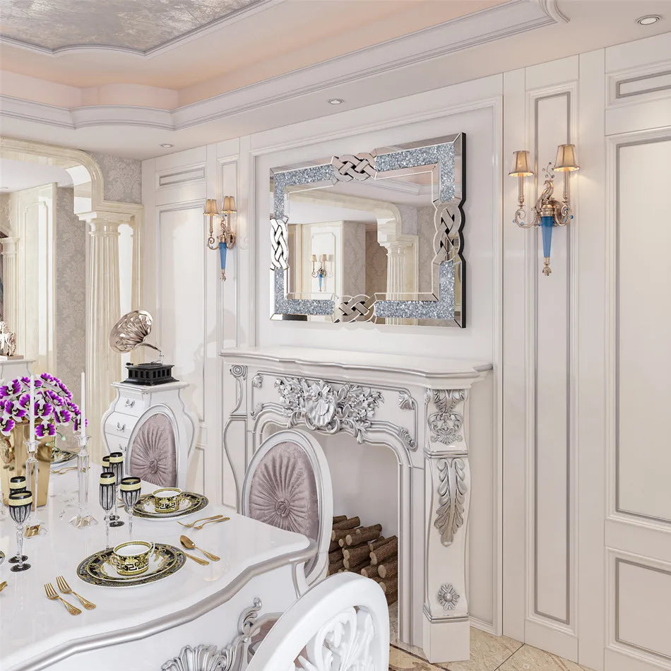 LUVODI Diamond Wall Mirror With Crushed Diamond Detailing Decorative