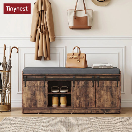 TinyNest Shoe Storage Bench With Linen Cushion Entryway Cabinet